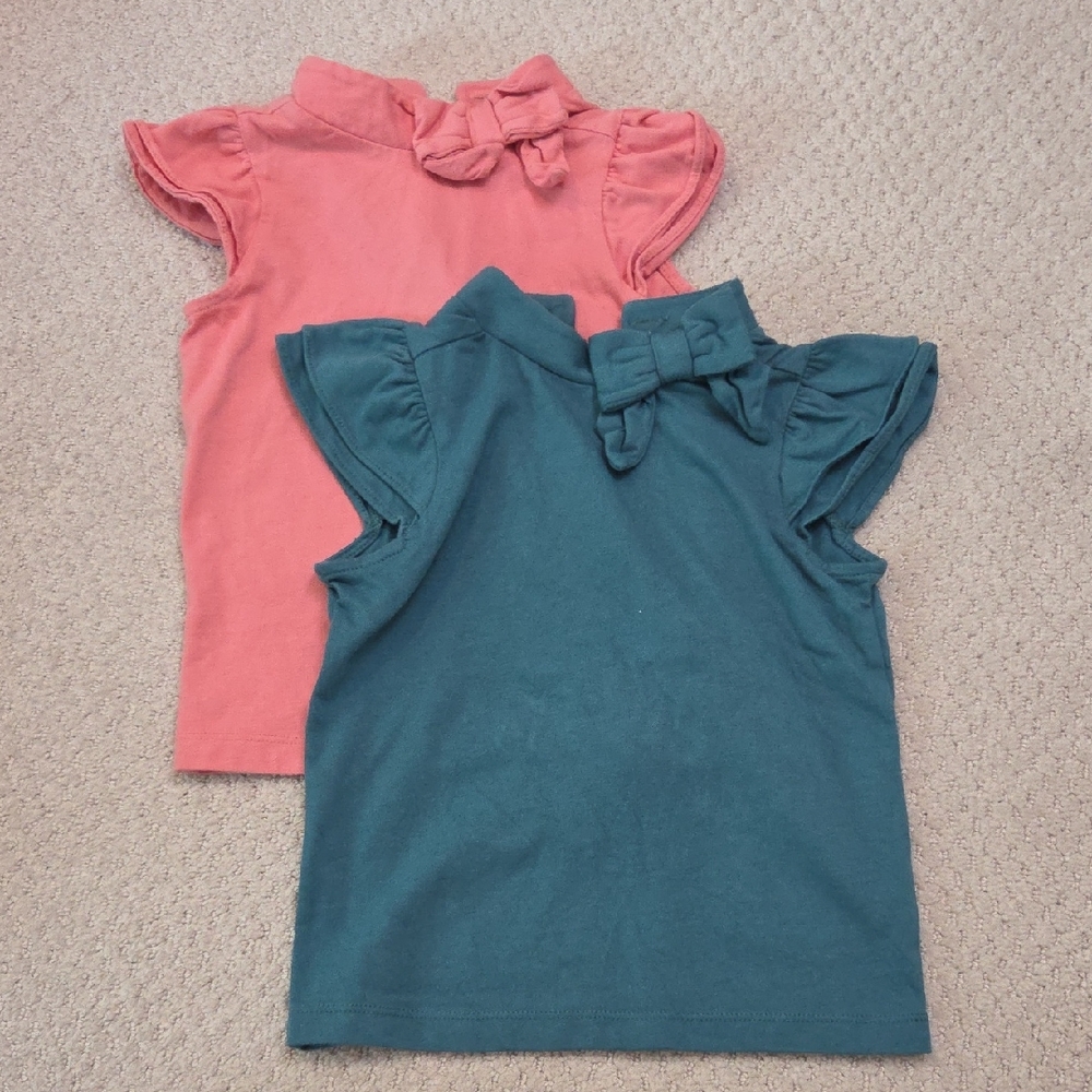 NWOT Janie and Jack Ruffle Sleeve Tops - Coral and Teal (Set of 2)